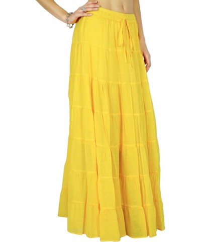 Solid Long Maxi Cotton Beach Wear Skirt for Women Elastic Waist Skirt Summer Wear Pale Yellow $19.03 Skirts