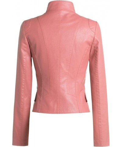 Women's Stylish Oblique Zip Slim Faux Leather Biker Outerwear Jacket Pink $20.17 Coats