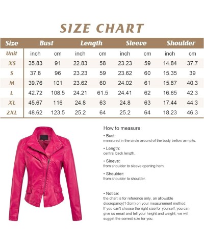 Women's Stylish Oblique Zip Slim Faux Leather Biker Outerwear Jacket Pink $20.17 Coats