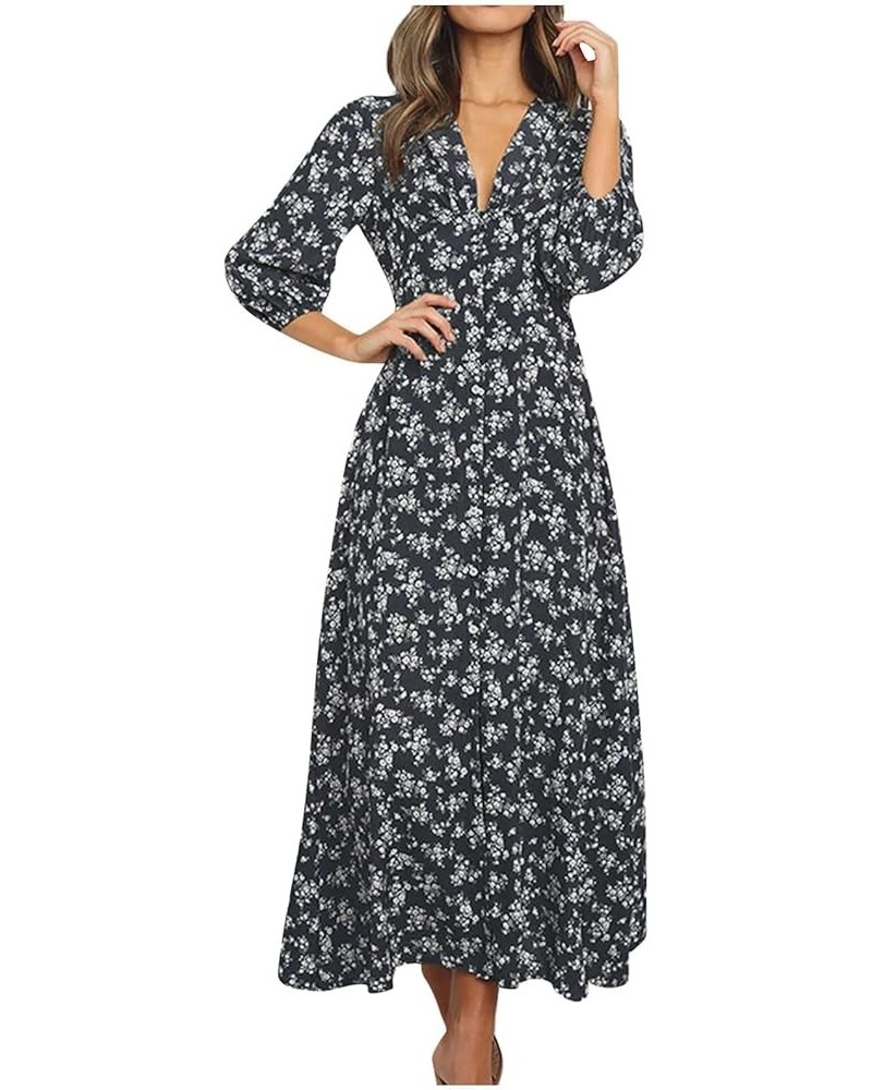 Beach Dresses for Women,2024 Spring Summer Trendy Elegant Wrap V Neck Floral Boho Dress,Flowy Ruched Hawaiian Maxi Dress C-na...