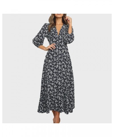 Beach Dresses for Women,2024 Spring Summer Trendy Elegant Wrap V Neck Floral Boho Dress,Flowy Ruched Hawaiian Maxi Dress C-na...