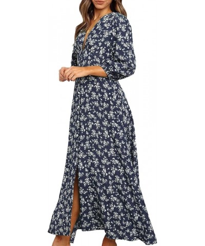 Beach Dresses for Women,2024 Spring Summer Trendy Elegant Wrap V Neck Floral Boho Dress,Flowy Ruched Hawaiian Maxi Dress C-na...