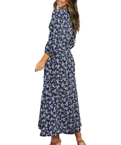 Beach Dresses for Women,2024 Spring Summer Trendy Elegant Wrap V Neck Floral Boho Dress,Flowy Ruched Hawaiian Maxi Dress C-na...