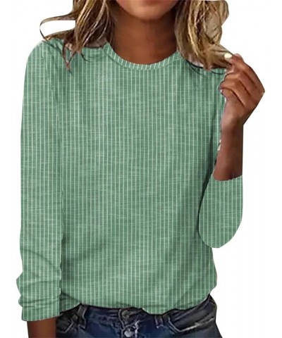 Women's Casual Stripe Printed Long Sleeve T Shirts Lightweight Crewneck Loose Fit Casual Trendy Simple Versatile Tops Green $...