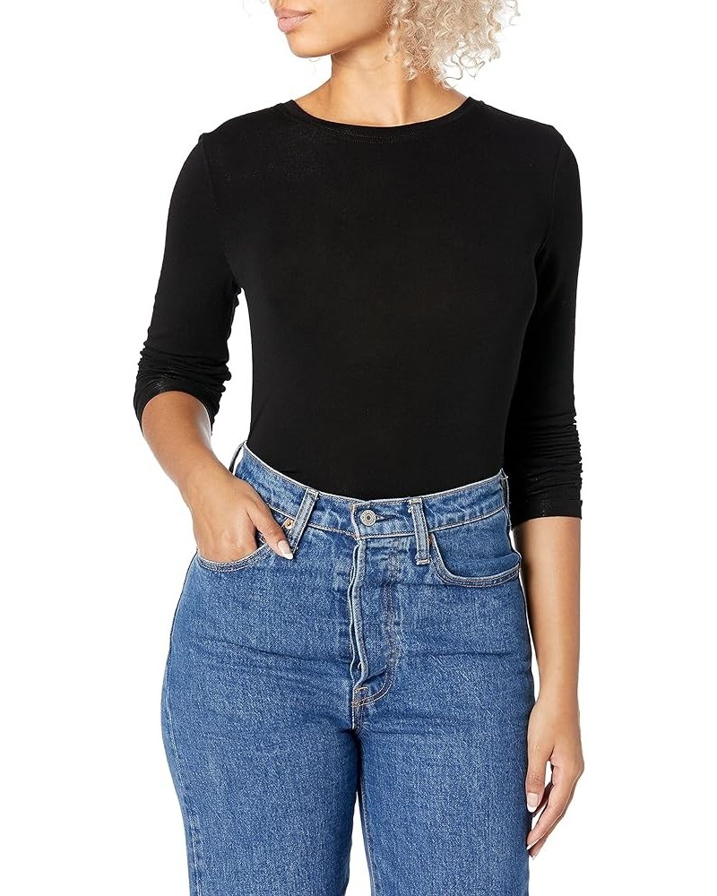 Women's Long Sleeve Top with Crew Neck Black $30.16 T-Shirts