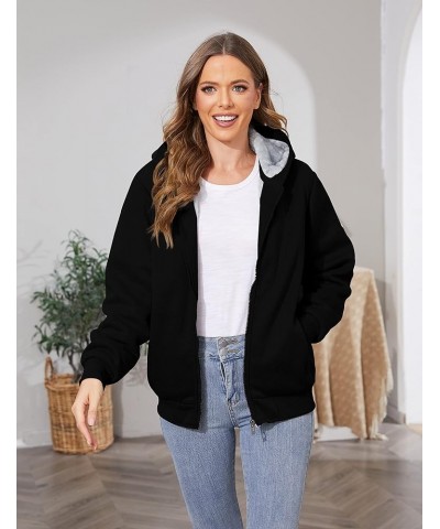 Women's Zip Up Thick Loose Hoodie Sherpa Fleece Sweatshirts Jackets Black $25.79 Jackets