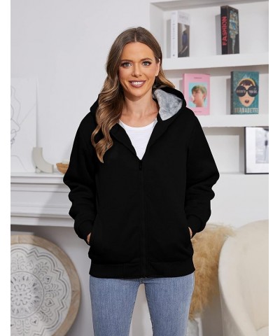 Women's Zip Up Thick Loose Hoodie Sherpa Fleece Sweatshirts Jackets Black $25.79 Jackets