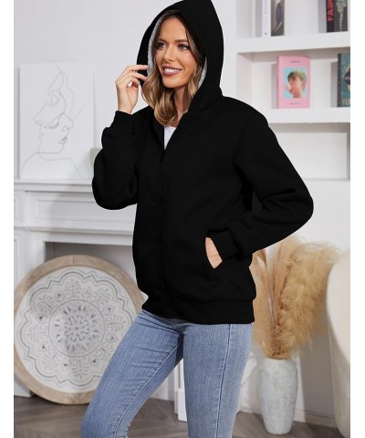 Women's Zip Up Thick Loose Hoodie Sherpa Fleece Sweatshirts Jackets Black $25.79 Jackets