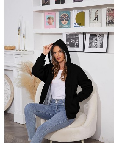 Women's Zip Up Thick Loose Hoodie Sherpa Fleece Sweatshirts Jackets Black $25.79 Jackets