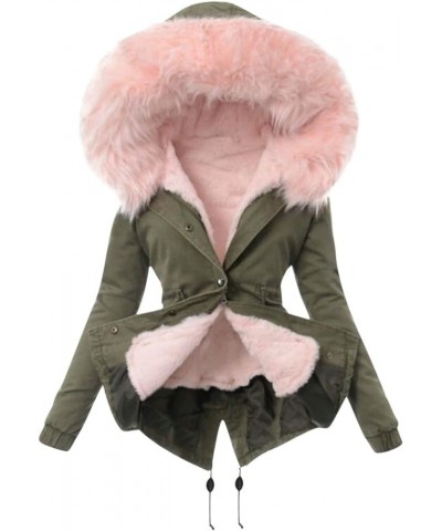 Womens Winter Jackets Warm Sherpa Lined Parkas Jacket Thickened Windproof Coats Slim Fit Outerwear with Fur Hood A01-pink $12...
