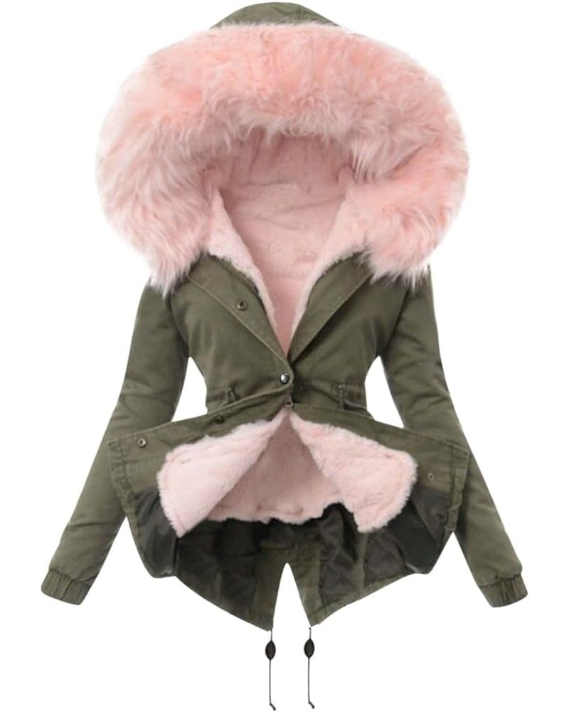 Womens Winter Jackets Warm Sherpa Lined Parkas Jacket Thickened Windproof Coats Slim Fit Outerwear with Fur Hood A01-pink $12...