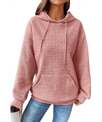 Womens Waffle Pullover Hoodies Soild Color Casual Long Sleeve Sweatshirts Lightweight Fashiontops with Pocket Pink $15.84 Hoo...