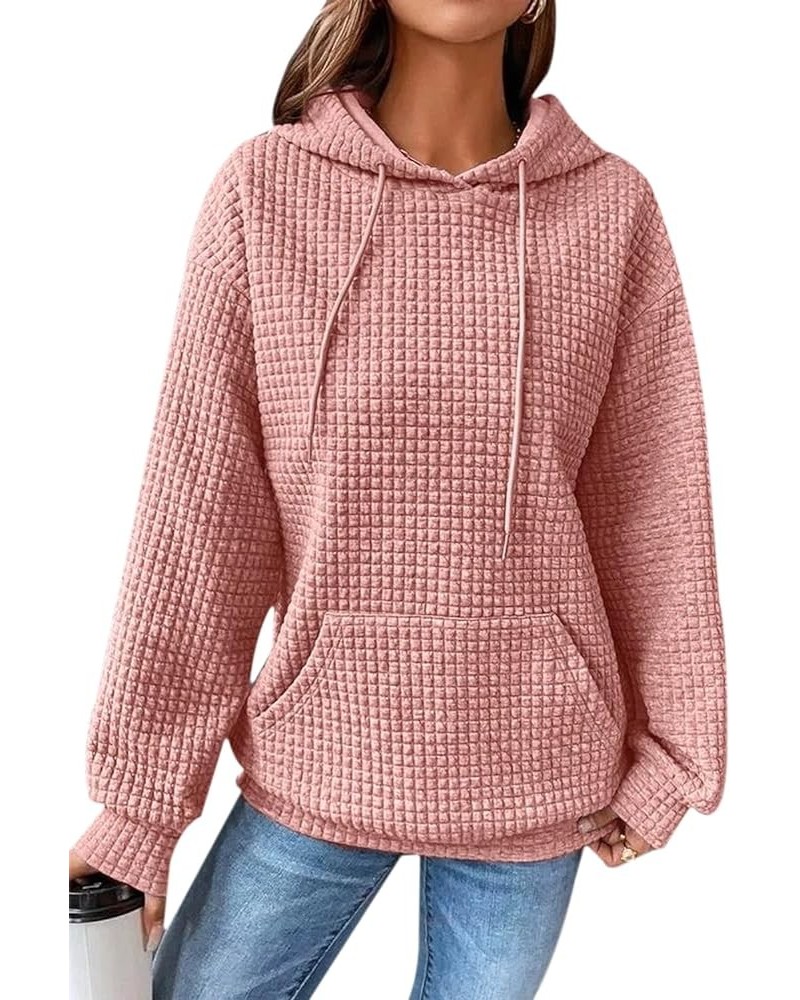 Womens Waffle Pullover Hoodies Soild Color Casual Long Sleeve Sweatshirts Lightweight Fashiontops with Pocket Pink $15.84 Hoo...