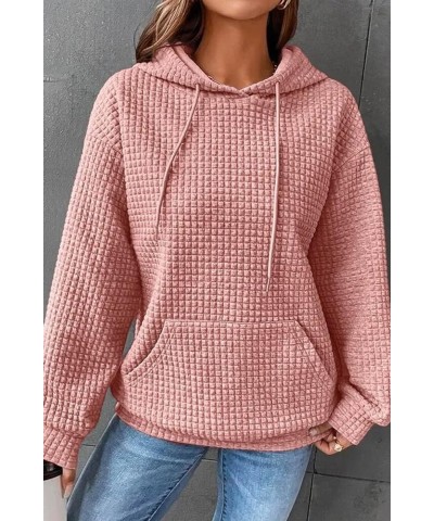 Womens Waffle Pullover Hoodies Soild Color Casual Long Sleeve Sweatshirts Lightweight Fashiontops with Pocket Pink $15.84 Hoo...