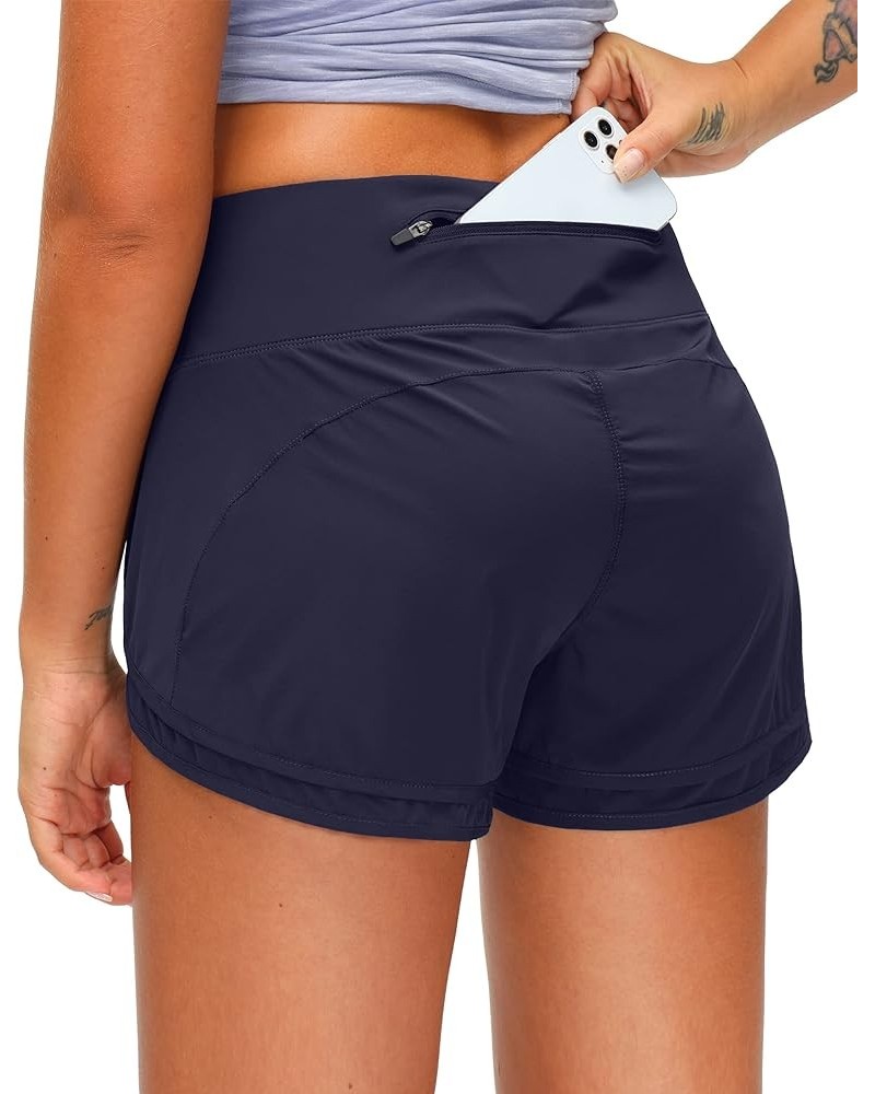 Women's Running Shorts High Waisted Quick-Dry 3 Inch Gym Workout Athletic Shorts for Women with Zipper Pocket H-blue Depths $...