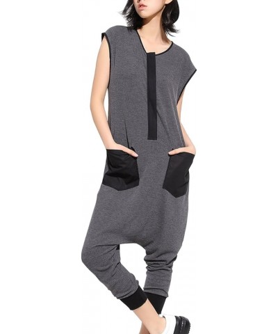 Women Black Harem Pants Rompers Sleeveless Drop Crotch Harem Jumpsuits Summer GY867 Grey $24.41 Jumpsuits