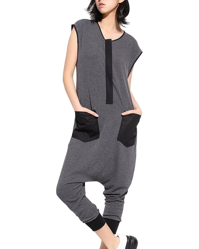 Women Black Harem Pants Rompers Sleeveless Drop Crotch Harem Jumpsuits Summer GY867 Grey $24.41 Jumpsuits