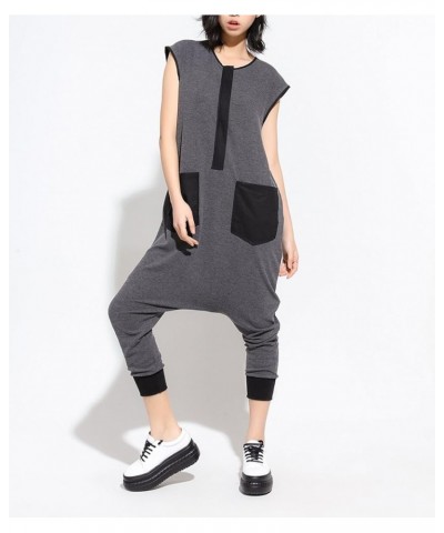 Women Black Harem Pants Rompers Sleeveless Drop Crotch Harem Jumpsuits Summer GY867 Grey $24.41 Jumpsuits