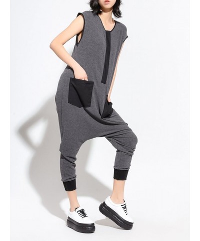 Women Black Harem Pants Rompers Sleeveless Drop Crotch Harem Jumpsuits Summer GY867 Grey $24.41 Jumpsuits