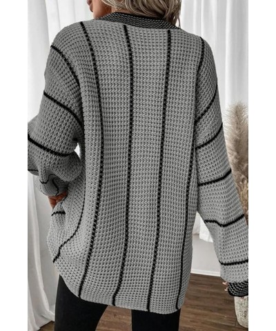 Women Winter Long Sleeve V Neck Color Block Striped Sweater Casual Oversized Pullover Knitted Jumper Tops Gray $22.43 Sweaters