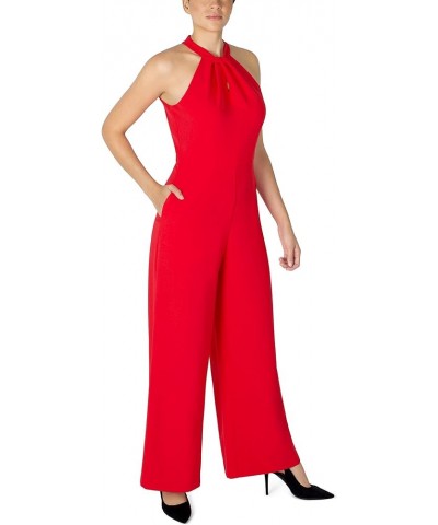Women's Sleeveless Knot Neck Wide Leg Jumpsuit, Elegant and Dress Watermelon $18.00 Jumpsuits