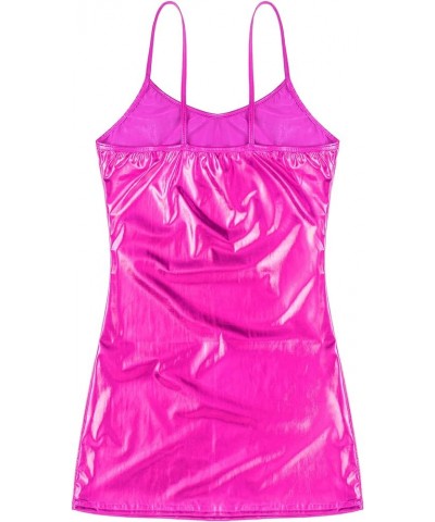 Women Sexy Bodycon Spaghetti Straps Mini Dress Shiny Metallic Low Cut Fashion Party Dresses Hot Pink $9.48 Dresses