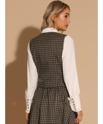 Plaid Vest for Women's Single Breasted V Neck Sleeveless Racerback Vintage Waistcoat Brown $14.04 Vests