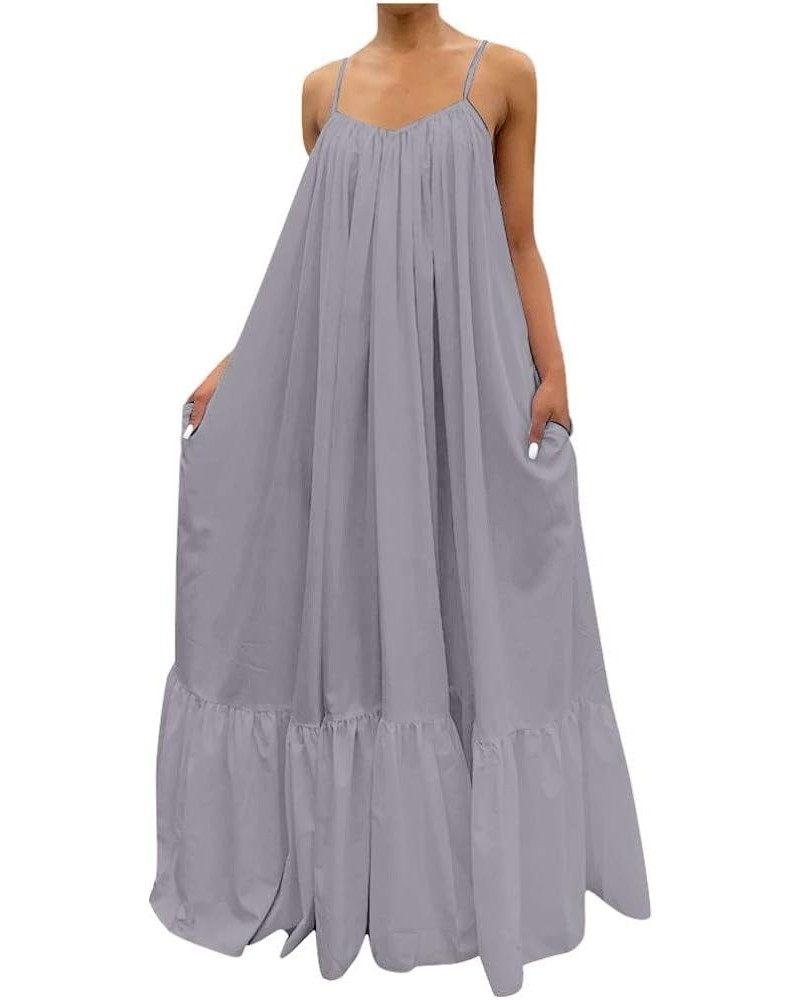 Plus Size Women's Casual Loose Sundress Long Dress Sleeveless Maxi Dresses Summer Beach Flowy Dress with Pockets 03gray $8.50...