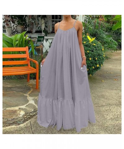 Plus Size Women's Casual Loose Sundress Long Dress Sleeveless Maxi Dresses Summer Beach Flowy Dress with Pockets 03gray $8.50...
