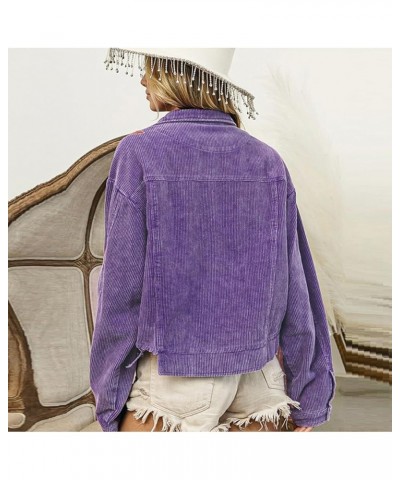 Women's Mardi Gras Sequin Jacket Fleur De Lis Cropped Corduroy Shacket Raw Hem Outwear Purple $26.95 Jackets