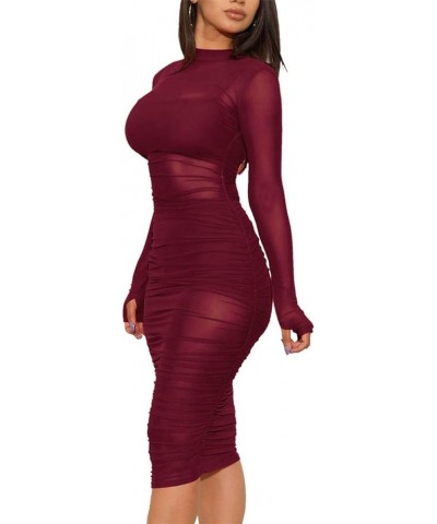 Women's Rhinestone Mesh Fishnet Bodycon Club Dress See Through Beach Swimwear Bikini Cover Up 1 Wine Red( 3 Piece: Dress+vest...