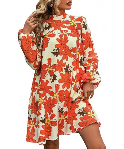 Women's Floral Print Mock Neck Bishop Long Sleeve Dress Short Tunic Dresses Multicoloured Floral $14.49 Dresses