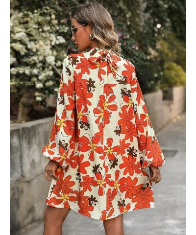 Women's Floral Print Mock Neck Bishop Long Sleeve Dress Short Tunic Dresses Multicoloured Floral $14.49 Dresses