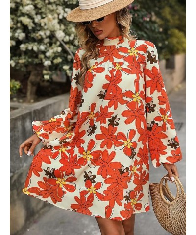 Women's Floral Print Mock Neck Bishop Long Sleeve Dress Short Tunic Dresses Multicoloured Floral $14.49 Dresses