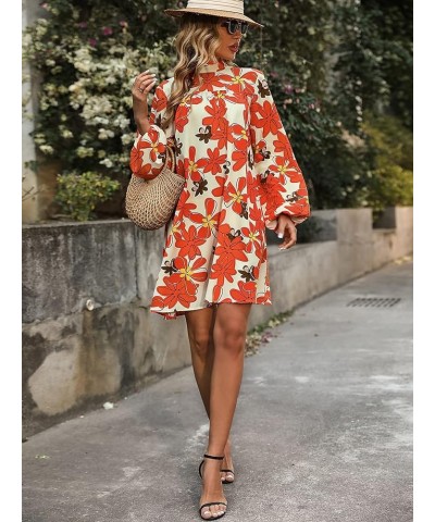 Women's Floral Print Mock Neck Bishop Long Sleeve Dress Short Tunic Dresses Multicoloured Floral $14.49 Dresses