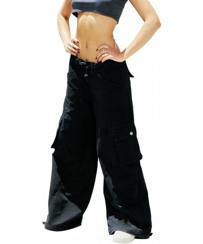 Women Y2K Baggy Cargo Pants Low Waist Straight Wide Leg Pants Vintage Ripped Jeans Streetwear G-loose Straight Leg Black $9.6...