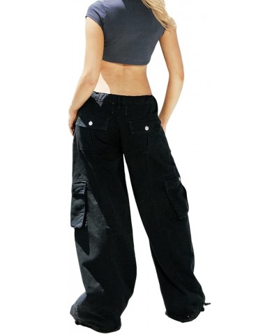 Women Y2K Baggy Cargo Pants Low Waist Straight Wide Leg Pants Vintage Ripped Jeans Streetwear G-loose Straight Leg Black $9.6...