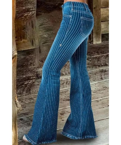 Women Striped Ripped Bell Bottom Jeans Stretchy High Waist Bell Bottom Flares Denim Pants Blue-t $14.00 Jeans