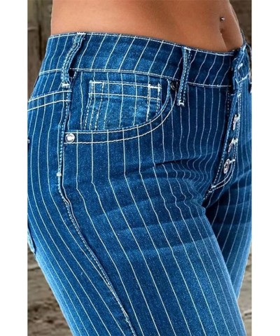 Women Striped Ripped Bell Bottom Jeans Stretchy High Waist Bell Bottom Flares Denim Pants Blue-t $14.00 Jeans