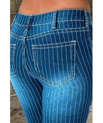 Women Striped Ripped Bell Bottom Jeans Stretchy High Waist Bell Bottom Flares Denim Pants Blue-t $14.00 Jeans