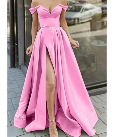 Off Shoulder Prom Dresses with Slit Long Satin Formal Evening Party Dresses for Women with Pockets YJY47 White $41.50 Dresses