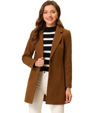 Women's Winter Overcoat Notched Lapel Long Sleeve One Buttoned Mid-Length Long Coat Dark Brown $31.02 Coats