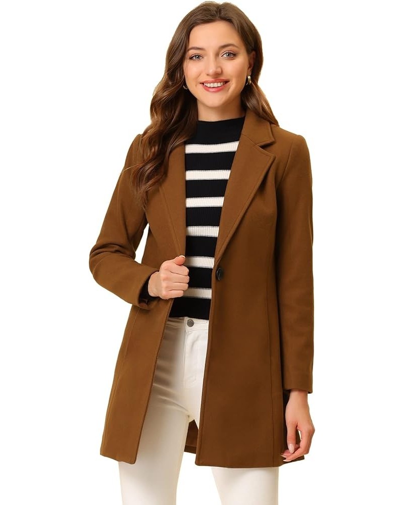 Women's Winter Overcoat Notched Lapel Long Sleeve One Buttoned Mid-Length Long Coat Dark Brown $31.02 Coats