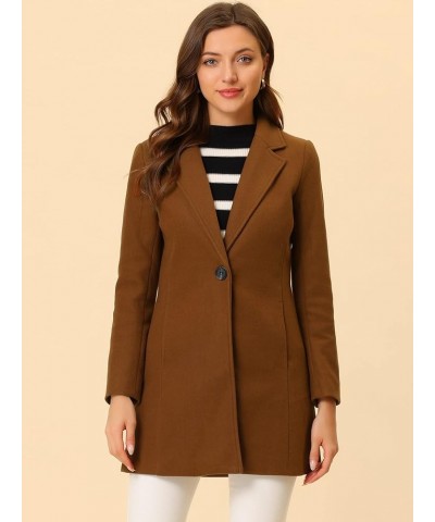 Women's Winter Overcoat Notched Lapel Long Sleeve One Buttoned Mid-Length Long Coat Dark Brown $31.02 Coats