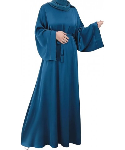 Abayas for Women Muslim Dress, Eid Ramadan Modest Prayer Clothes Islamic Arabic Kaftan Maxi Middle East Robe Blue $15.29 Robes