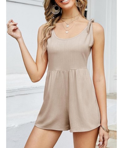 Women's Sleeveless Tie Knot Shoulder Rompers Casual Scoop Neck Plain Shorts Jumpsuits Khaki $24.82 Rompers