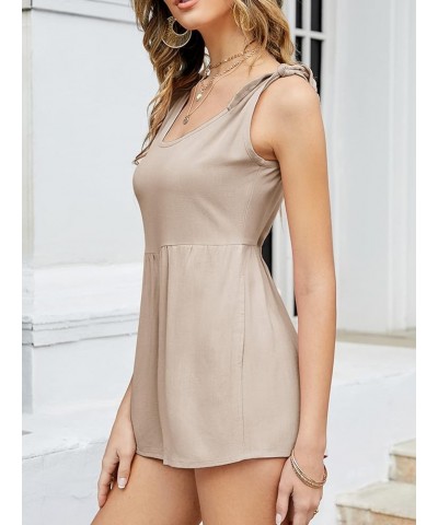 Women's Sleeveless Tie Knot Shoulder Rompers Casual Scoop Neck Plain Shorts Jumpsuits Khaki $24.82 Rompers