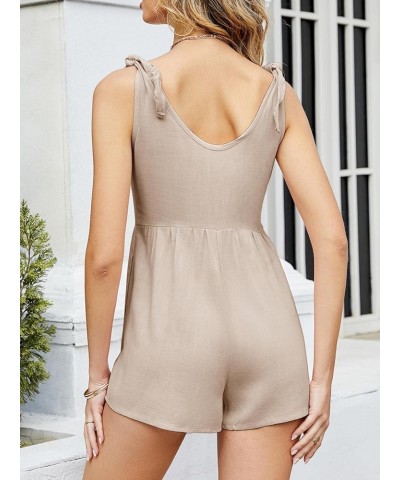 Women's Sleeveless Tie Knot Shoulder Rompers Casual Scoop Neck Plain Shorts Jumpsuits Khaki $24.82 Rompers