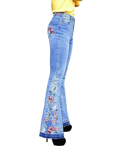 Women Bell Bottom Jeans Embroidered Jeans Gothic Flared Jeans Floral Print Bootcut Jeans Western Bootcut Jeans 02-light Blue ...