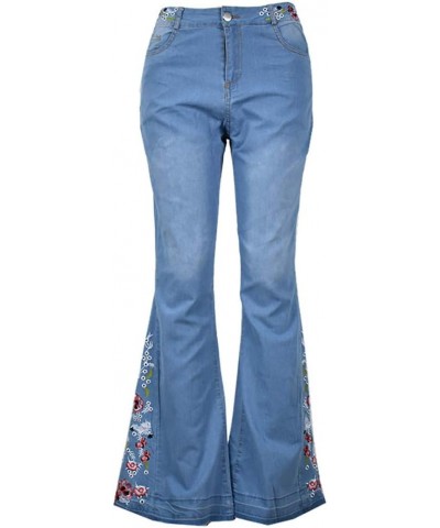 Women Bell Bottom Jeans Embroidered Jeans Gothic Flared Jeans Floral Print Bootcut Jeans Western Bootcut Jeans 02-light Blue ...